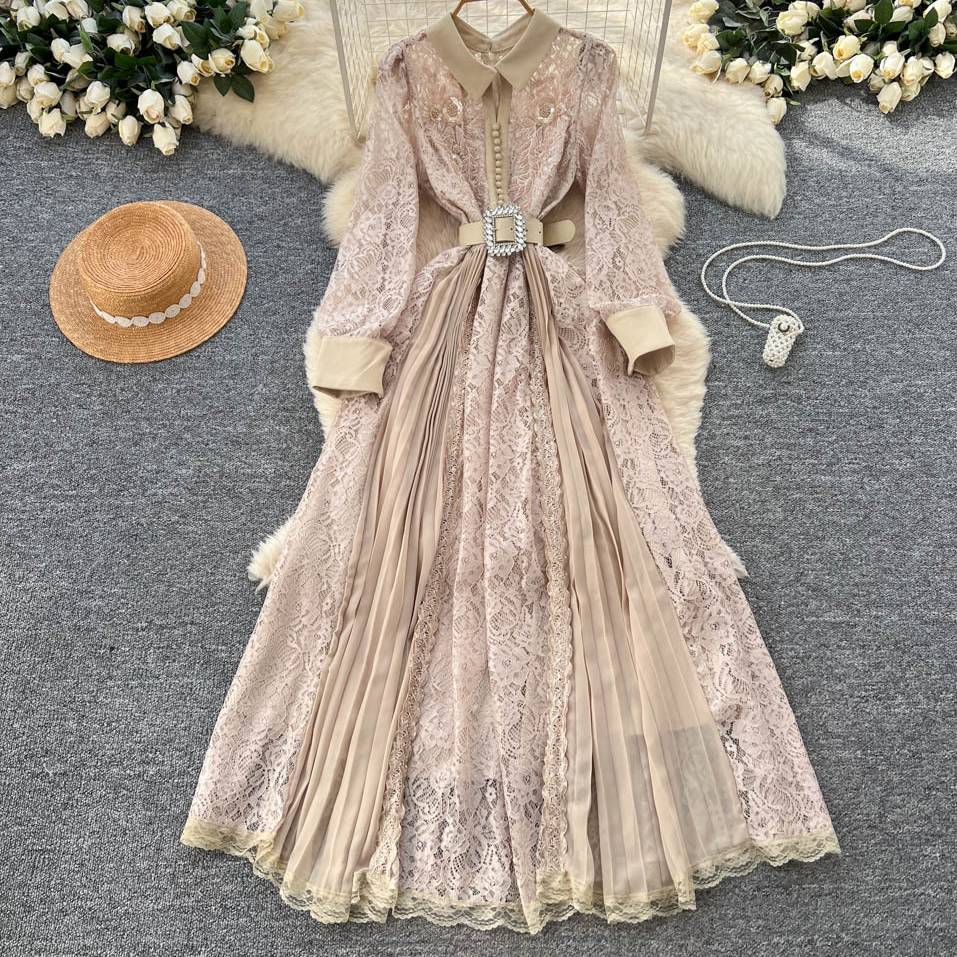 Robe de soirée élégante à la française – Robe à lacets et perles épaisses, tulle transparent et broderie florale (noir/rose, M-XXXL)_voghion.com