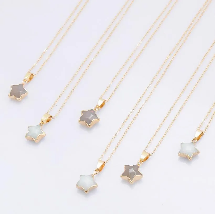 Catena a forma di stella pentagramma cristallo rosa chakra pietra naturale placcatura in oro geode druzy quarzo ciondolo collana fai da te gioielli_voghion.com