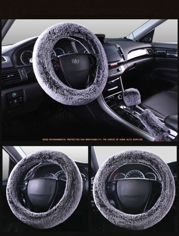 Steering Winter Otter Rabbit Fur Car Steering Wheel Plush Cartoon Handle Cover Three Piece Set Universal_voghion.com