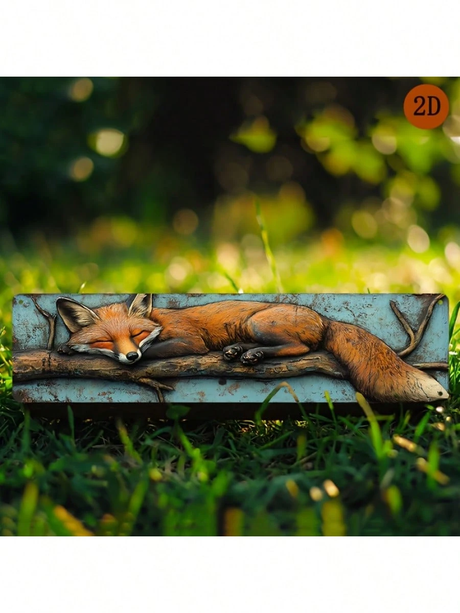 1 Stück flaches, zweidimensionales, fuchsförmiges Vintage-Straßenschild aus Aluminium zur Wanddekoration, flaches Design, ideale Raumdekoration_voghion.com