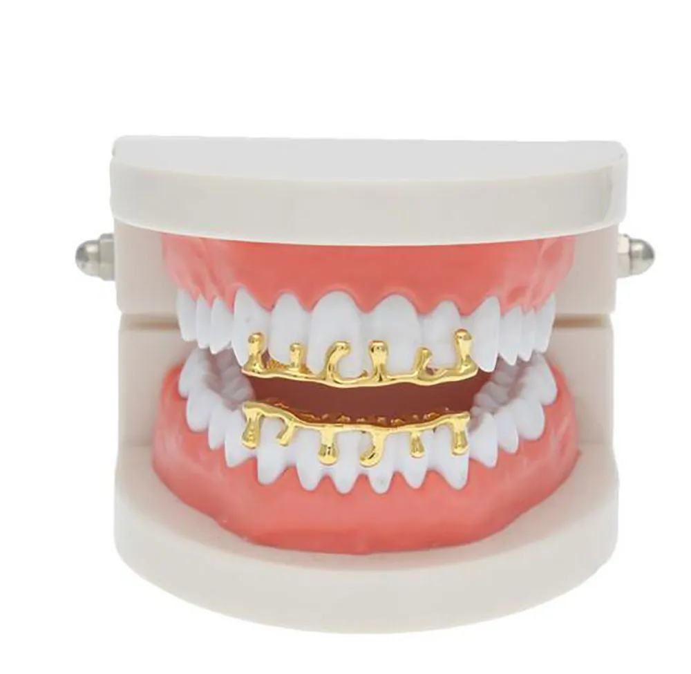 Mode Hip Hop Lava Grillzs vergoldet oben und unten Vampirzähne Grillz Rock Punk Rapper Zubehör mit 2 Silikon_voghion.com