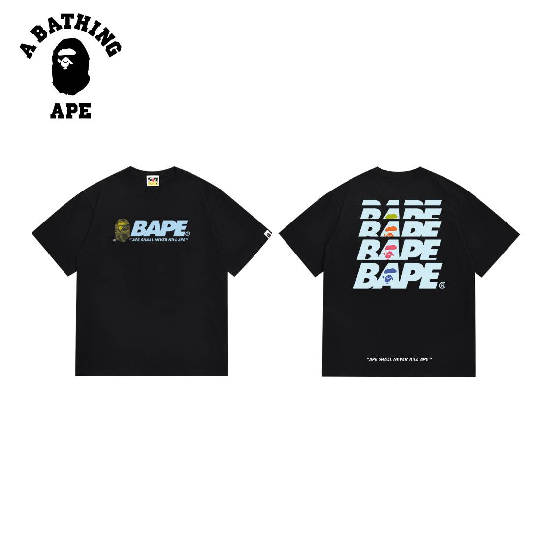 A BATHING APE BAPE-Camouflage Ape Head Letter Printed Pattern Men’s Short Sleeved T-shirt