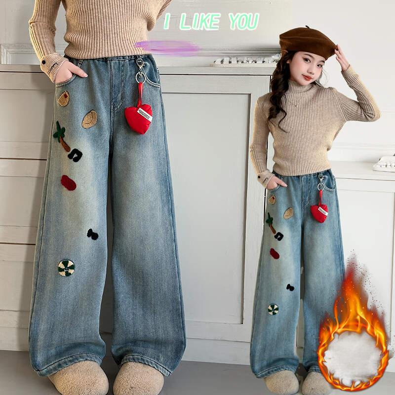 Mother & Kids Fleece Lined Straight Slim Fleece-Lined Straight Leg Jeans - High Waist Comfortable Winter & Autumn Pants For Big Kids (120-170cm)​