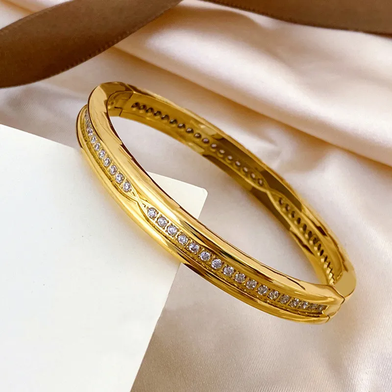 custom cuff dainty diamonds snake bracelets sliver bangle stainless steel wedding bracelet gold plated jewlery designer_voghion.com