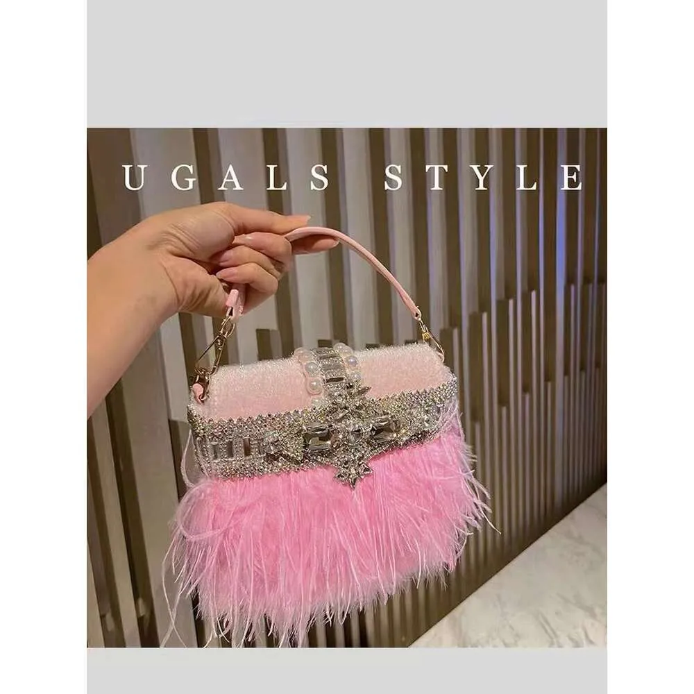 Straußenhaar Veet Crystal Rhie Dia Abendtasche für Frauen Hochzeit Party Clutch Handtasche Umhängetasche_voghion.com