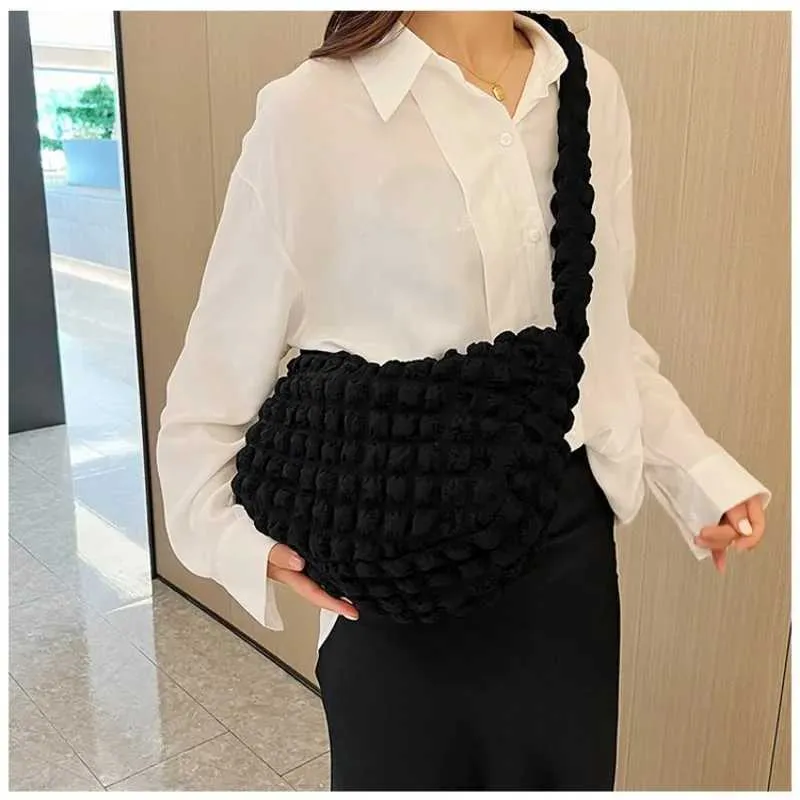 Borsa a tracolla tinta unita grande capacità borsa a mano trapuntata imbottita sotto le ascelle borsa per scarpe Y241026_voghion.com