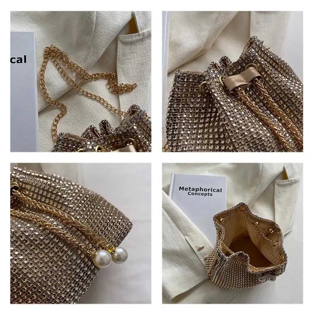 Moda Rhie Handbags Shiny Dia Bucket Wedding Party Shoulder Underarm Bag per le donne Shoppin241211_voghion.com