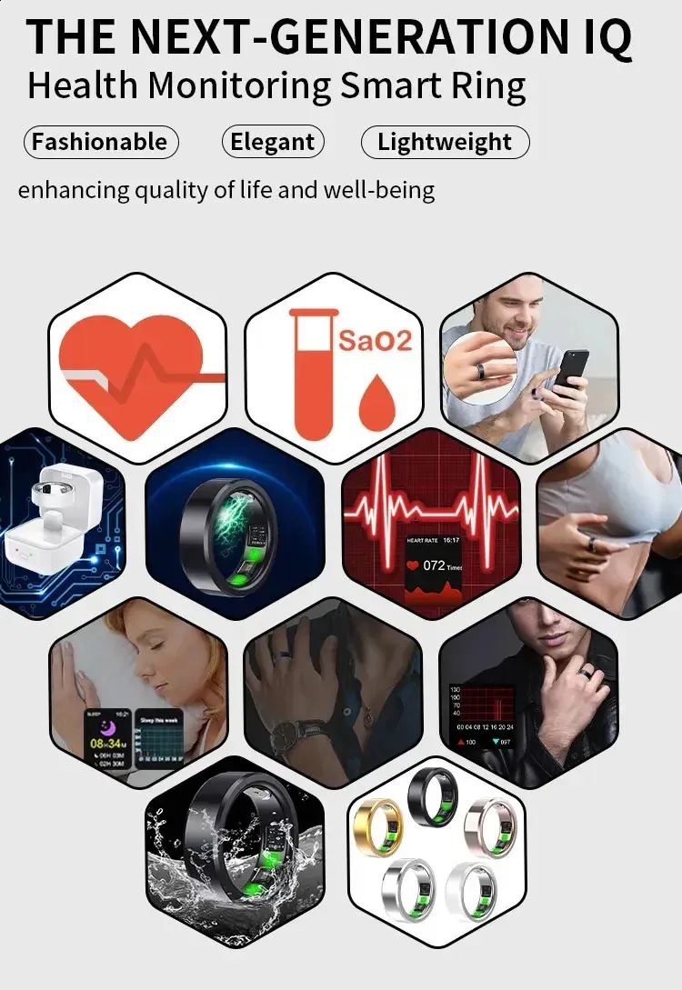 Fashion Health Tracker for Heart Rate Sleep Step Counting Body Temperature Monitoring Smart Finger Ring 240730_voghion.com