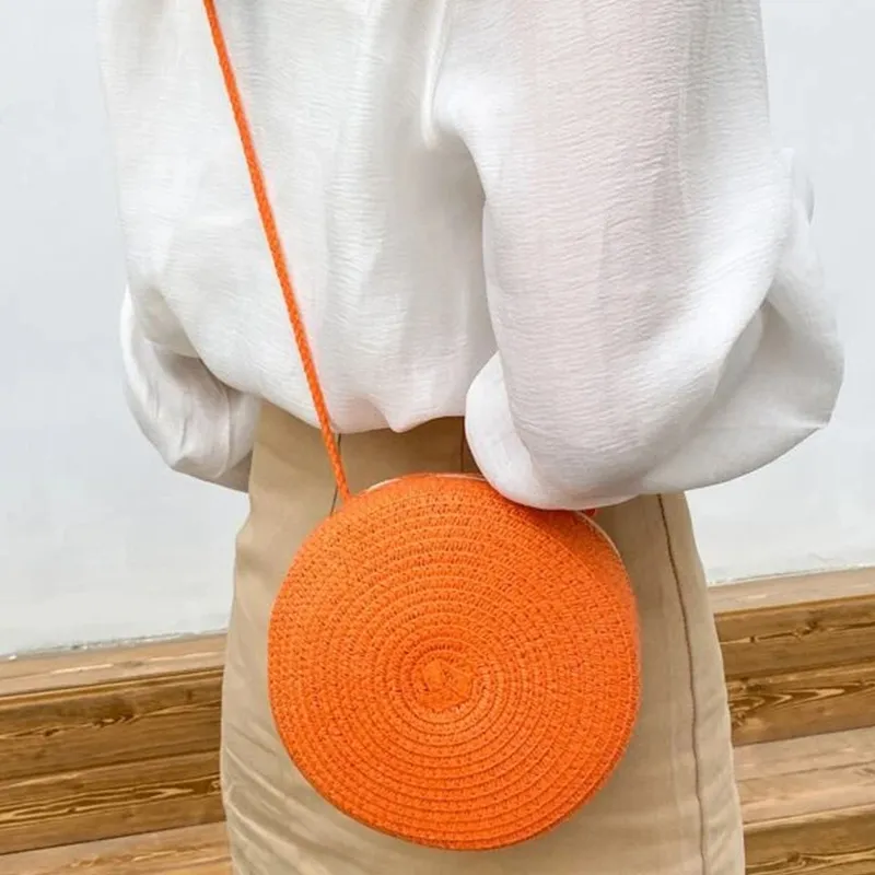 Sacs à bandoulière en paille tissée d'été pour femmes, sac à main rond en rotin fait à la main, petit sac de plage, de voyage, à bandoulière_voghion.com