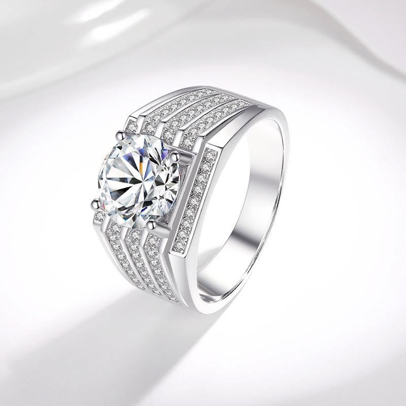 S925 Sterling Silver Moissanite Men’s Ring High End Domineering Luxury Three Row Men’s Diamond Ring Fashionable Anti Real Diamond Ring