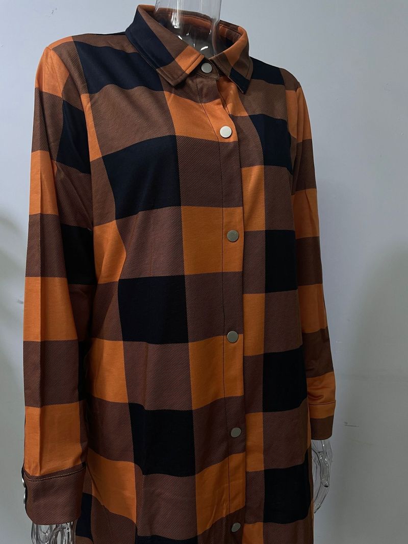 Women's in the long sleeve coat plaid shirt top_voghion.com