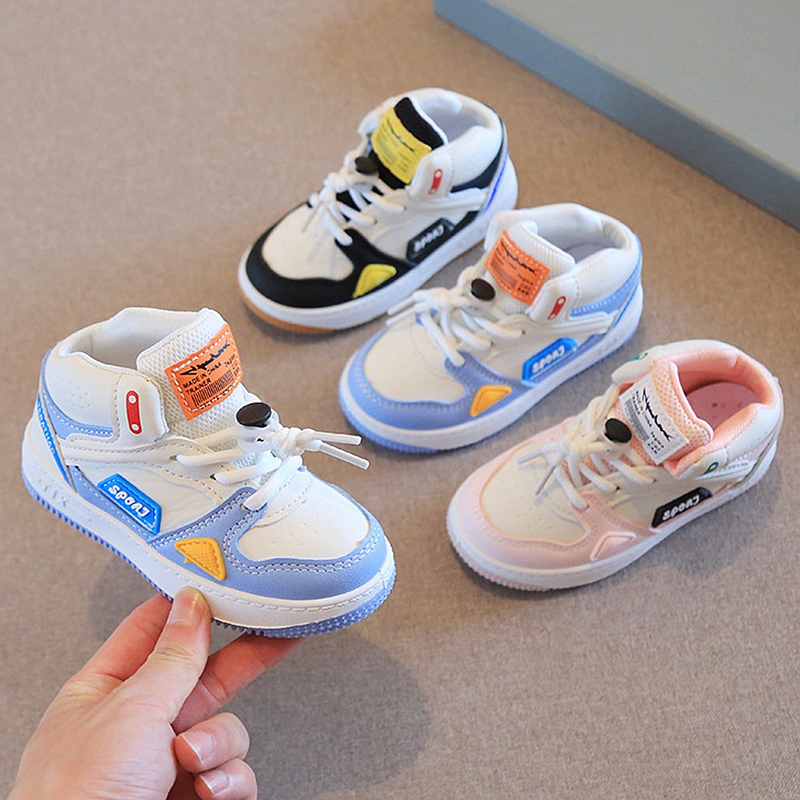 XUANMU Children Spring Autumn Casual Breathable Running Sneakers Girls Boys Non-slip Wear-resistant Lighted Kid’s High Top Board Shoes Z0028
