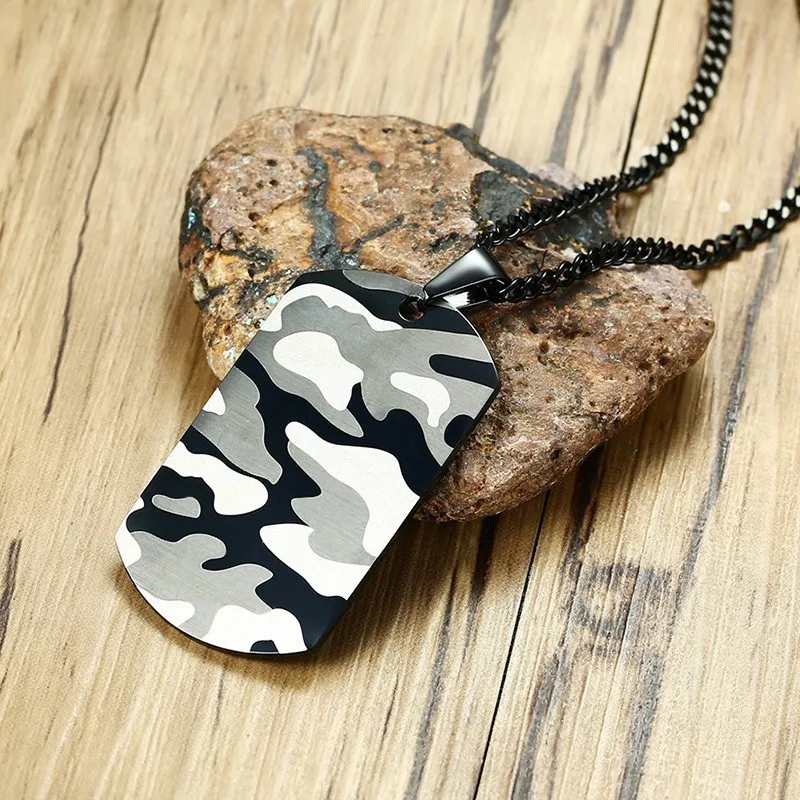 Modyle Coole Camouflage Dog Tag Halskette für Männer Edelstahl Soldat Armee Männlicher Kragen_voghion.com