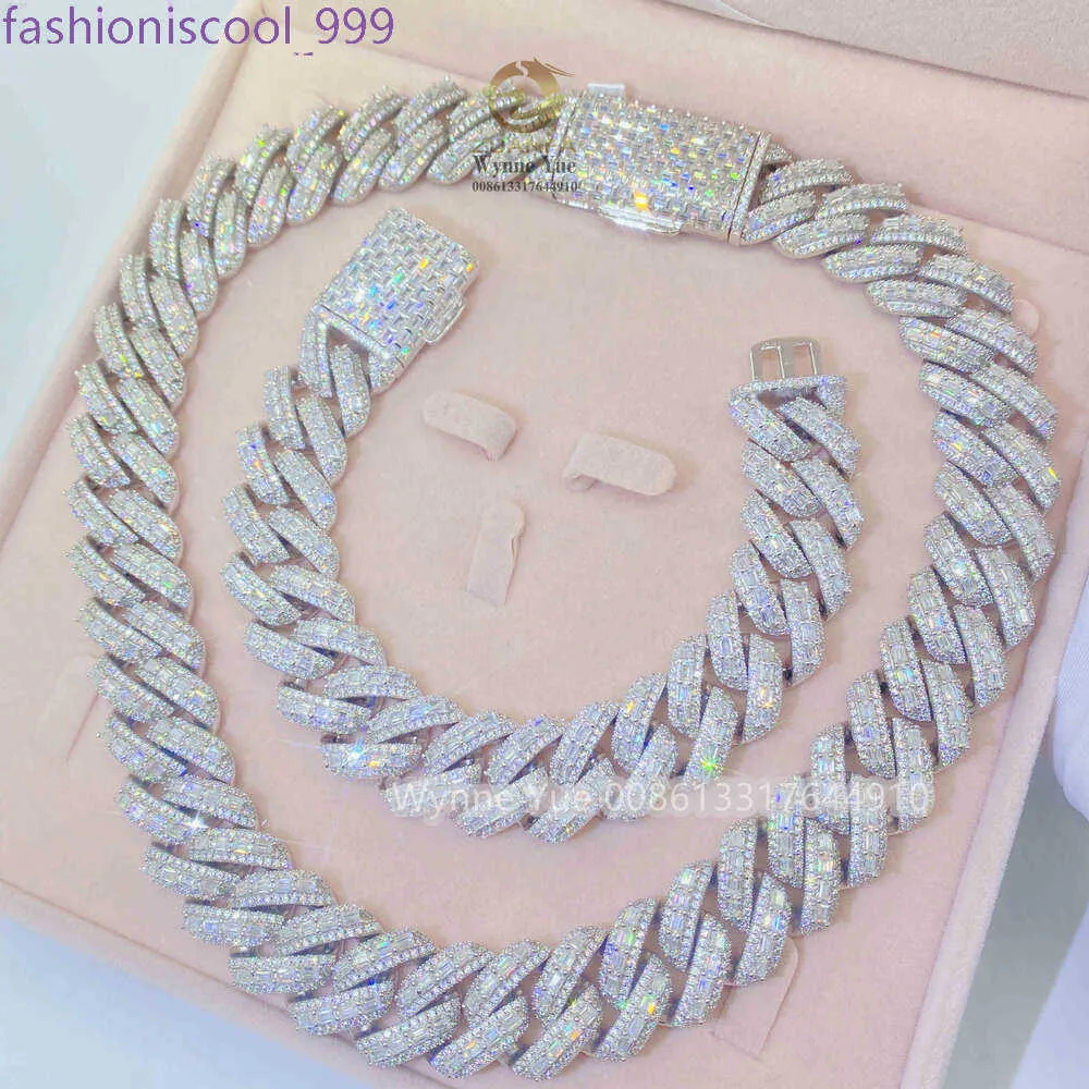 New 20mm Thick Heavy Baguette Gra Certificate Pass Diamond Tester Vvs Moissanite Cuban Chain_voghion.com