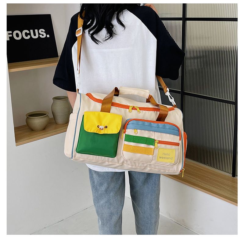 Lässige Sport-Fiesstasche in Kontrastfarbe Damen, große Reise-Umhängetasche mit großem Fassungsvermögen, Reisetasche_voghion.com