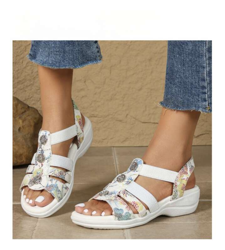 2025 Summer Versatile New Women's Sandals With Colorful Printed Metal Buckles On The Upper, Non-slip And Wear-resistant_voghion.com