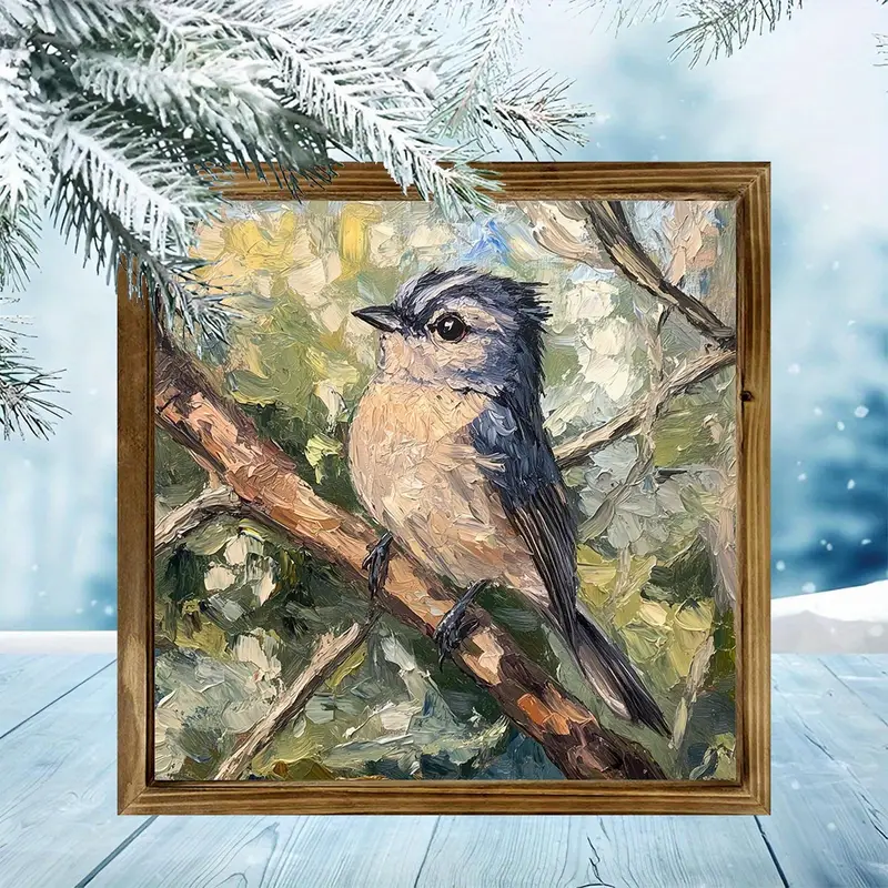 8x8" Vintage Blue-Gray Bird Wood Sign - Polished Farmhouse Wall Art For Home/Office, Lightweight & Horizontal_voghion.com