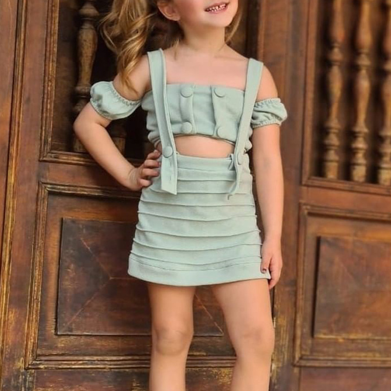 Babykleidung Mädchen Einreihiger Schultermantel mit verstellbarem Schultergurtrock Zweiteiliges Set für Kinder_voghion.com