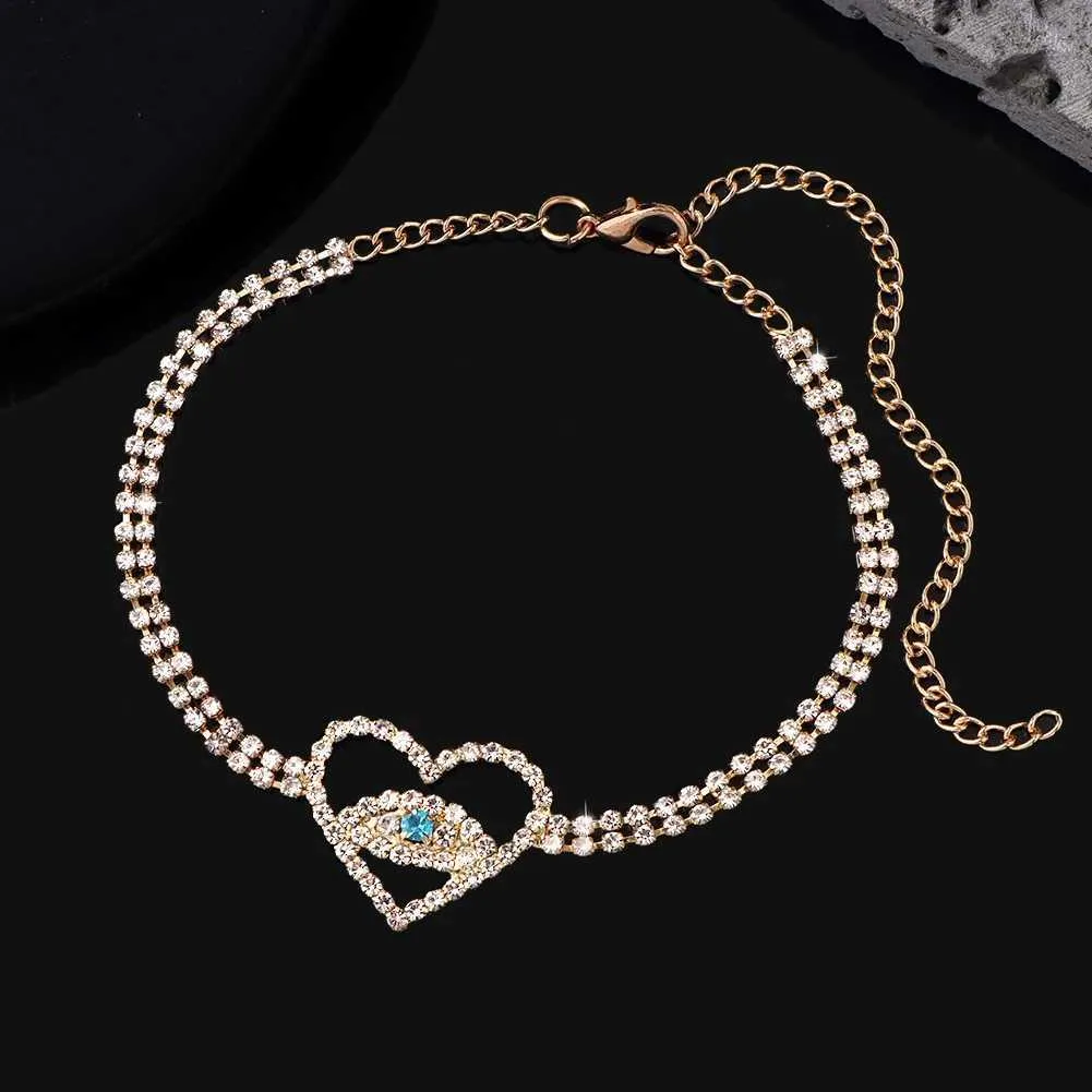 Enkelbandjes Flatfoosie Fashion Evil Eye Crystal Ketting Dames Goud Sier Water Diamant Tennis Enkelband Blotevoetenketting_voghion.com