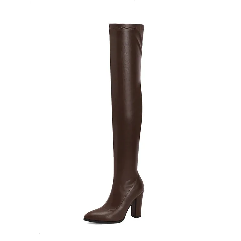 Herbst High Sexy Winter Oberschenkel Elastische Leder Overknee Stiefel Für Frauen Schwarze Heels Fetisch Lange Schuhe Große Größe_voghion.com