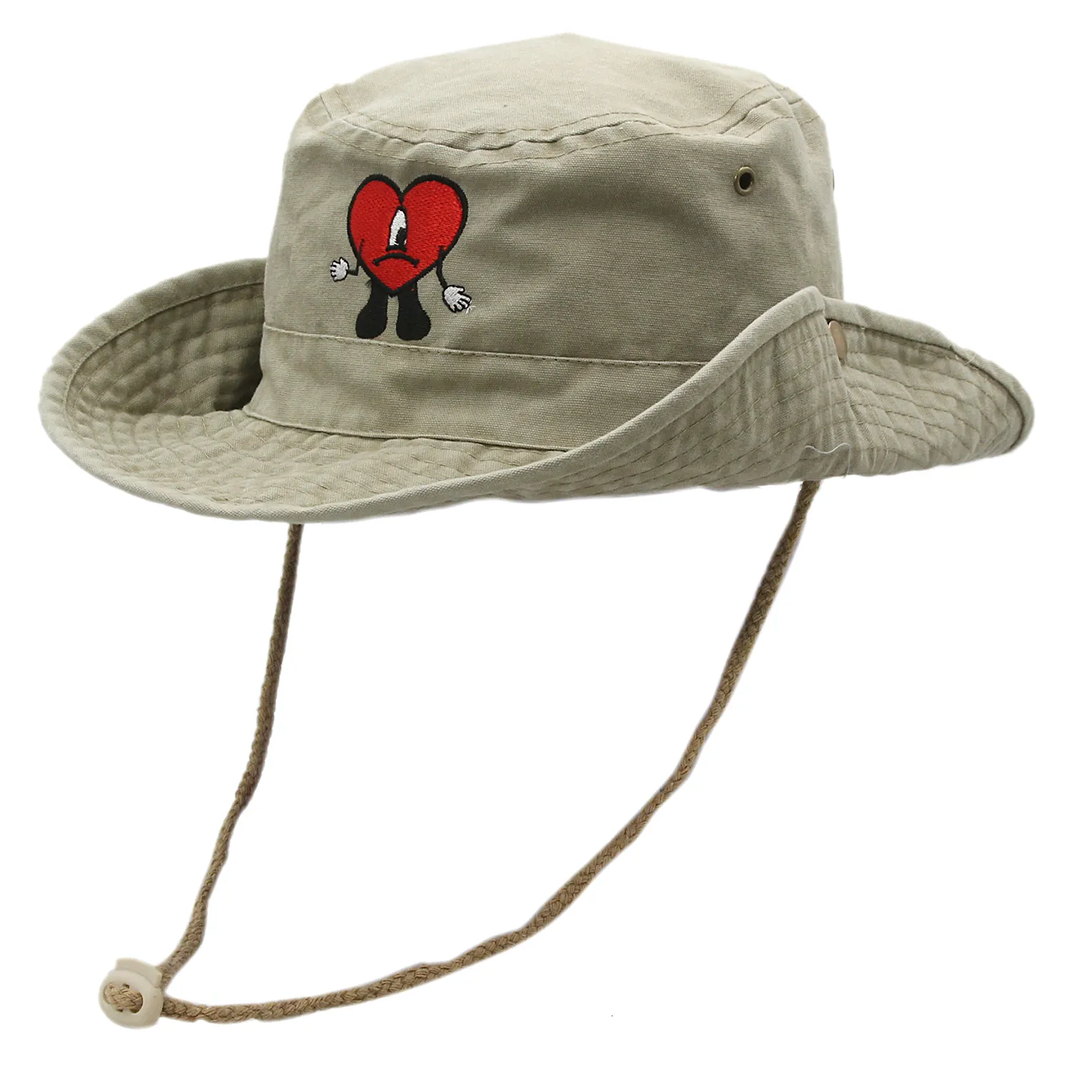 Pălării de plajă pliabile cu boruri largi din bumbac, brodate cu Bad Bunny, pescar, UN VERANO SIN TI, pentru femeie_voghion.com