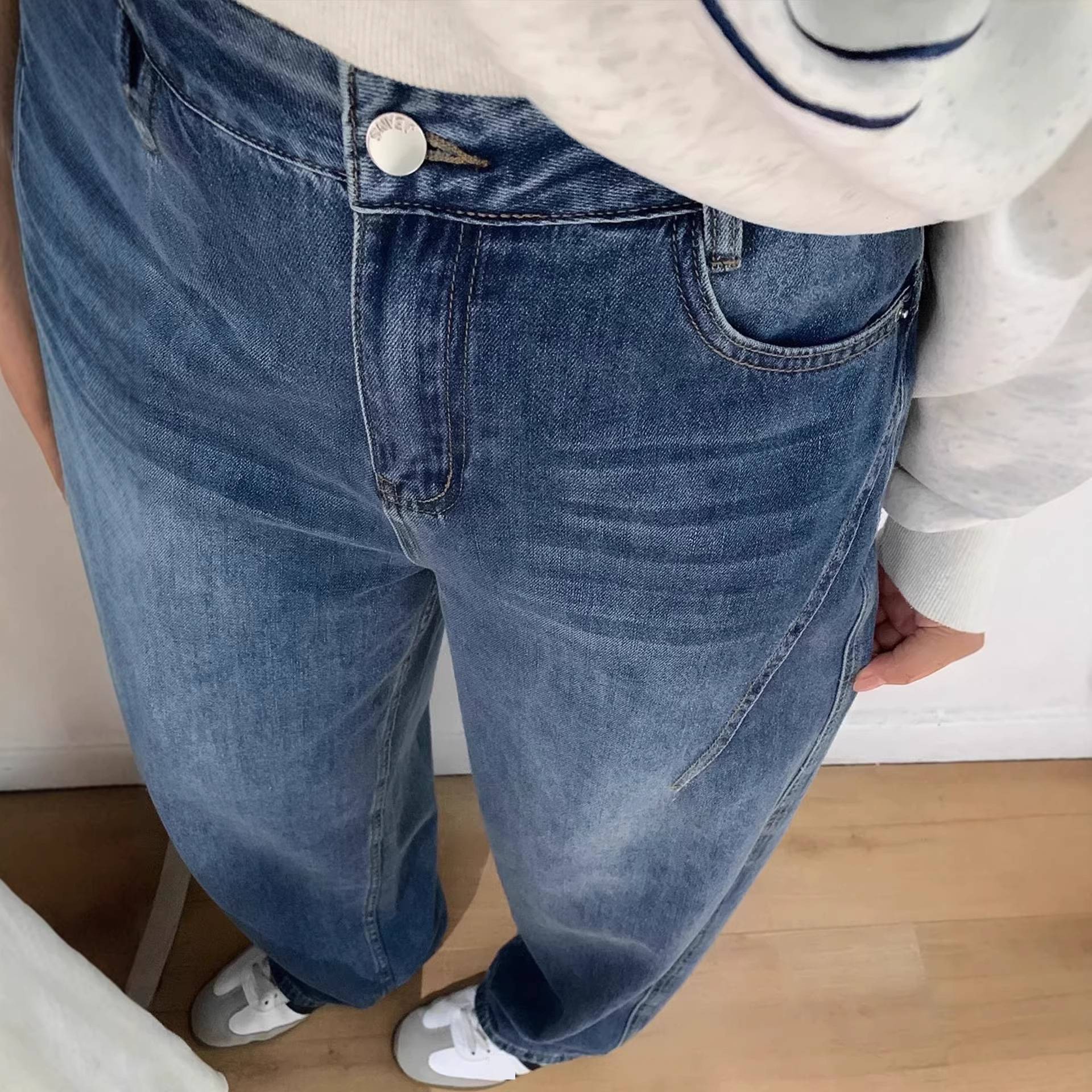 Jeans mujer pierna ancha retro corte holgado pantalón denim_voghion.com