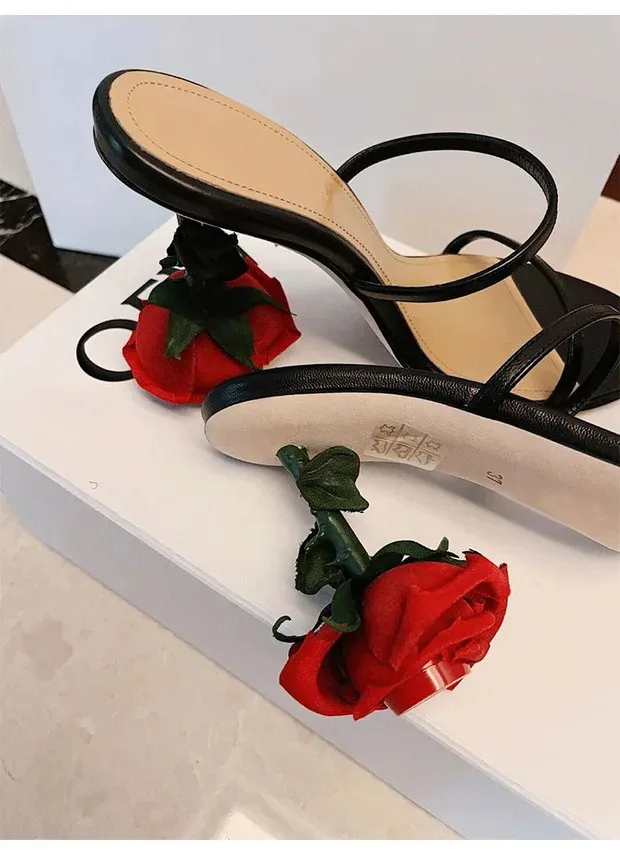 Chic Point Fashion Rose Heels Women Sandals Round Toe Slip on Pumps Summer Slippers Party Shoes 240615_voghion.com