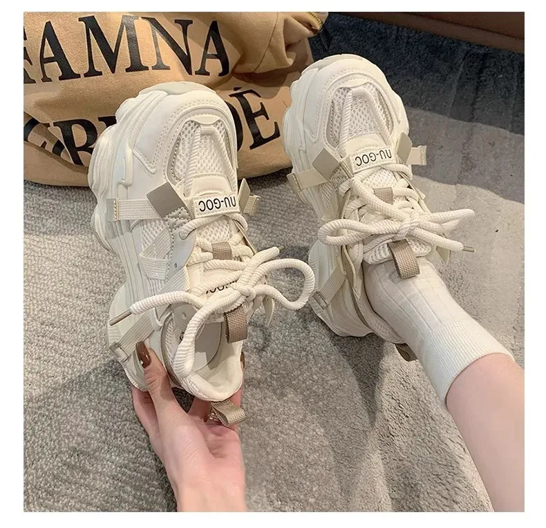 Dames Chunky Sneakers Lente Ademend Mesh Platform Sport Vrouw Mode Veterschoenen Dikke Zool Casual Schoenen Mujer 240618_voghion.com