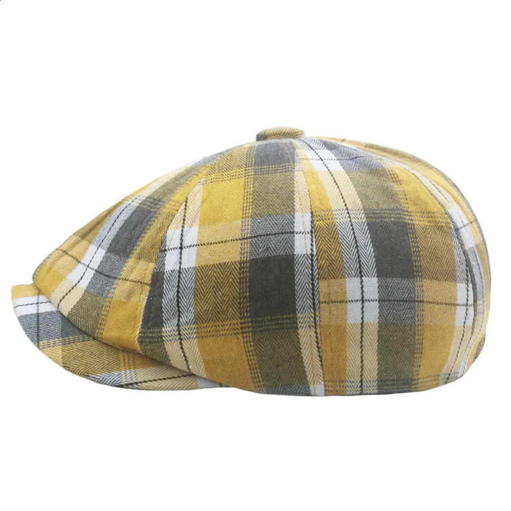 HT4183 Womens Octagonal Checkered Mens Flat Hat Spring and Summer Beret 240912_voghion.com