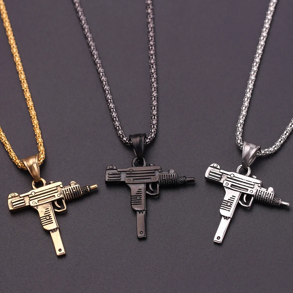 Collane con ciondolo Personalità Uzi Pistola a forma di collana per donne uomini Bar Accessorio per feste Gotico Uomo Punk Hip Hop Catena_voghion.com