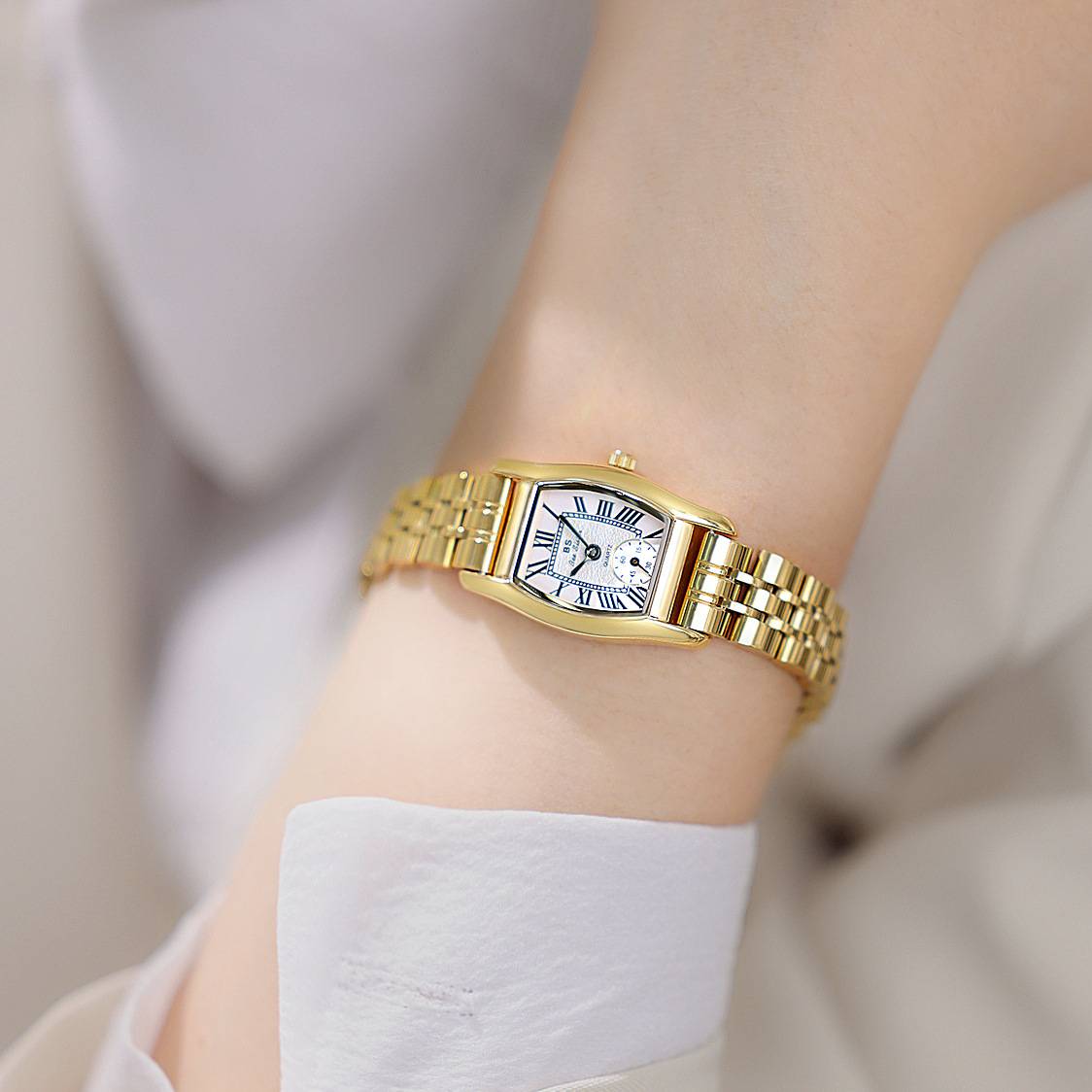 BS Reloj para Mujer Reloj de Cuarzo de Lujo para Mujer Pulsera Esfera en Forma de Barril