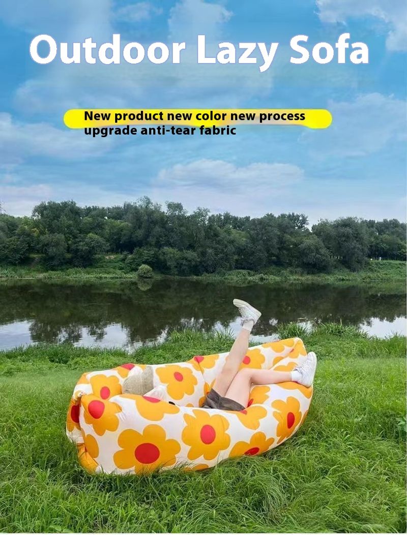 Outdoor lazy iatable yellow and white sofa folding portable picnic camping solid color air mattress outdoor furniture_voghion.com