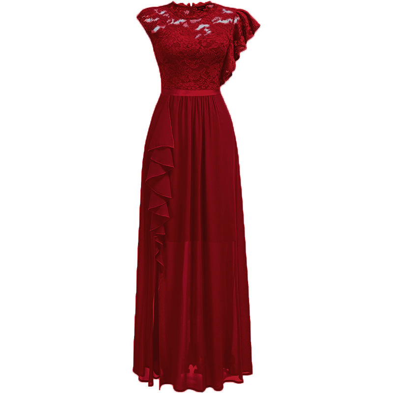 Europäischer und amerikanischer heißer Stil, Abendkleid, Spitzenstil, hoher Taille, langer Rock_voghion.com
