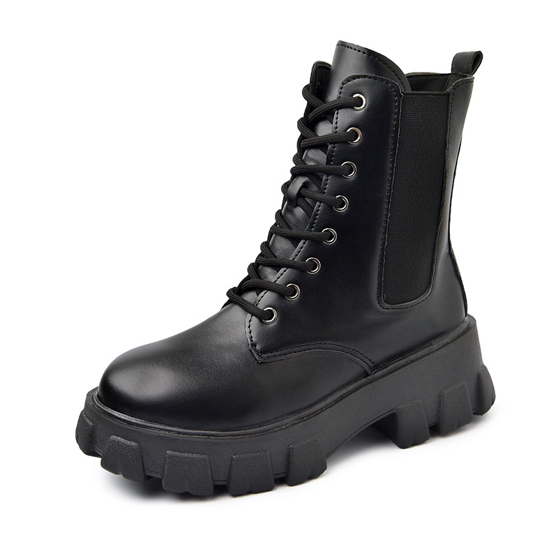 Martin – bottes de moto à lacets en PU pour femmes, chaussures d'automne à fond épais et surélevé, nouvelle collection 2022_voghion.com