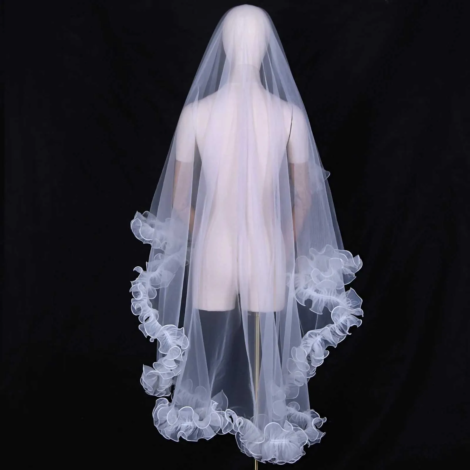 Haarschmuck V212 Brautschleier mit schicken Rüschen KEIN KAMM Schleier Bolero Schal abnehmbares Hochzeitsaccessoire_voghion.com
