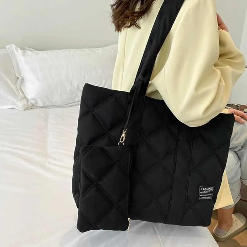 Sac à main pour femme automne/hiver mode losange espace coton costume sac à bandoulière grande capacité couleur unie tout-assorti_voghion.com