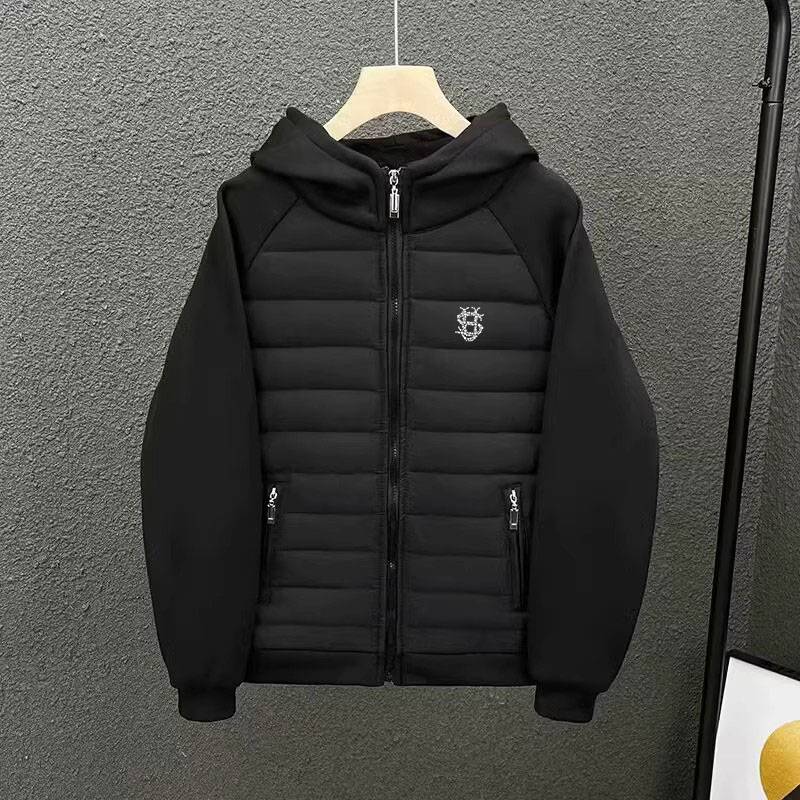 Men’s Clothing Lightweight Hooded Puffer Jacket With Bead Print – Oversized Streetwear Coat, All-Season Urban Outerwear