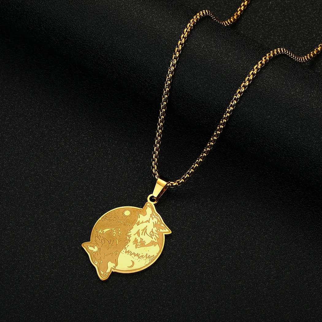 Colliers pendentifs Todorova gravés au laser Viking Yin Yang Wolf Collier rond en acier inoxydable pour femmes hommes Spirit_voghion.com