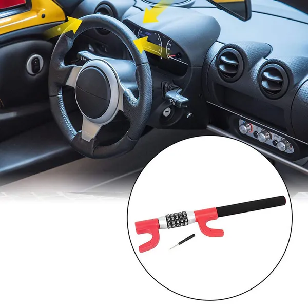 Blocco antifurto per volante a forma di U, per interni auto, codice 12419, blocco a combinazione per volante, colore rosso._voghion.com
