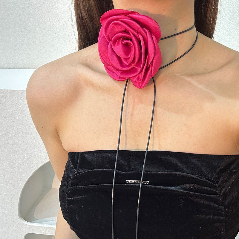 Handmade Fabric Flower Strap Necklace Sexy and Pure Desire Korean Wax Neckchain Choker Collar for Women_voghion.com