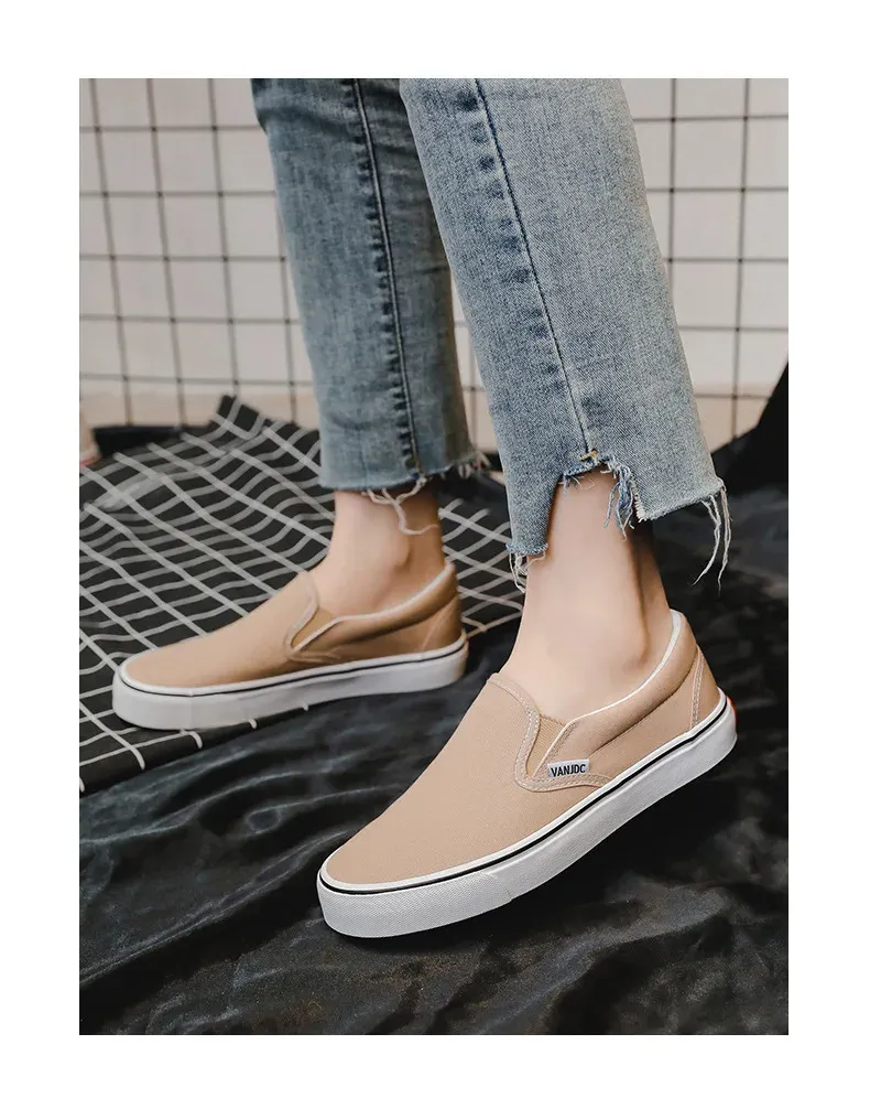 Weiße Canvas Damen Paar Slipper Flache Bequeme Casual Fashion Plateau Damen Vulkanisierte Schuhe atillas Mujer 240607_voghion.com