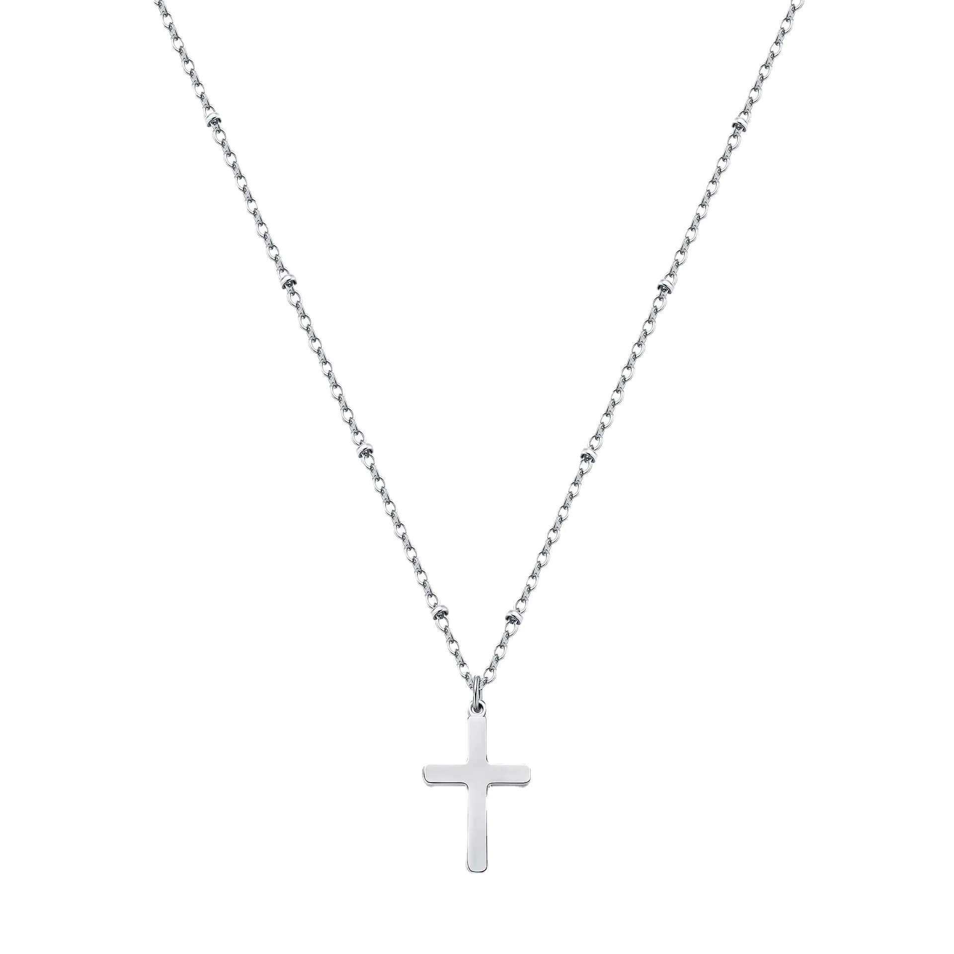 Catene Collana con perline a clip in acciaio inossidabile raffinato da donna, placcata in oro 14K, croce singola_voghion.com