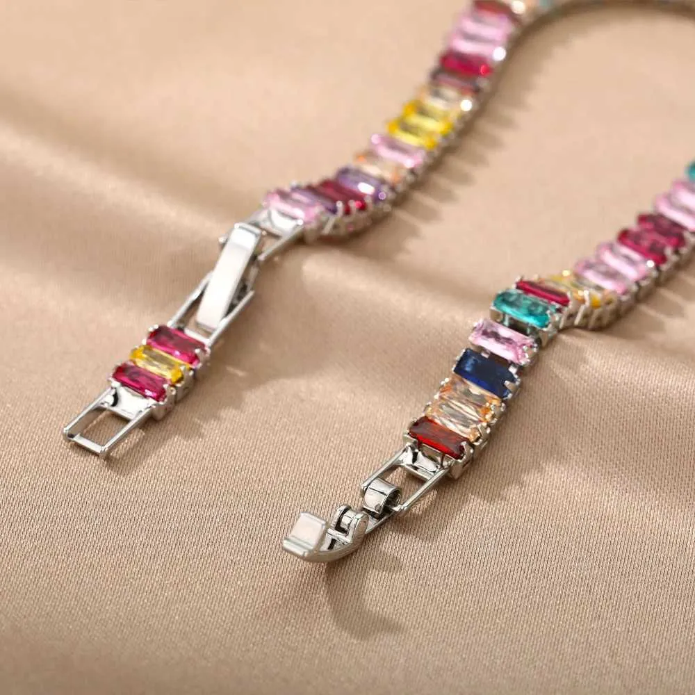 Adjustable Cubic Zirconia Bangle Bracelet Rainbow Fine Jewelry_voghion.com