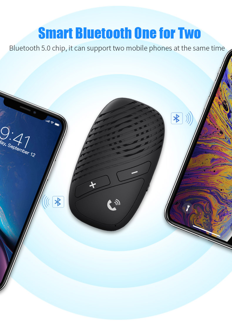 Bluetooth Car Kit 5.0 Receiver Audio 1000mah Handsfree Call Cilp Sun Visor Wireless Speaker No AUX Phone Car Adapter Accessories_voghion.com