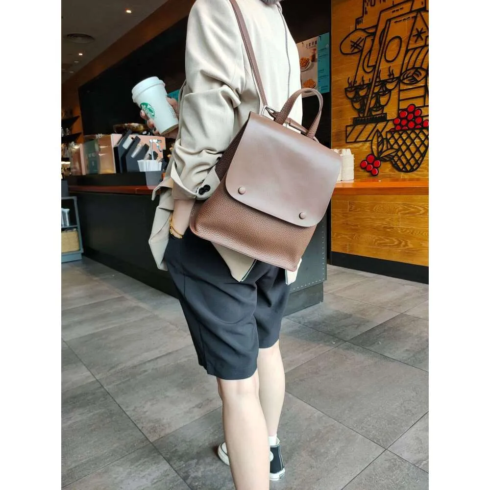 Sac à dos en cuir de vache pour femme, sac à bandoulière de style coréen avec bouton de couleur, sac de loisirs pour collège de haute qualité_voghion.com
