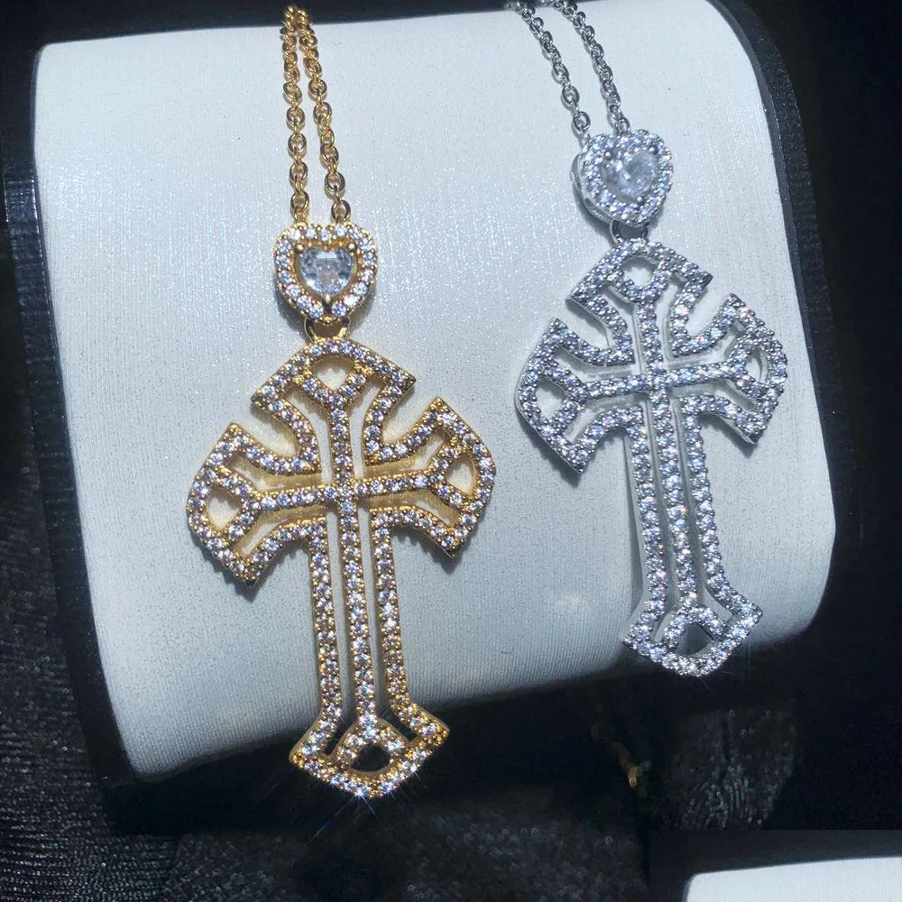 Pendant Necklaces 2024 New Styles Fashion Cross Necklace Paved Heart Cz Love For Women Mom Ice Out Jewelry Drop Delivery_voghion.com