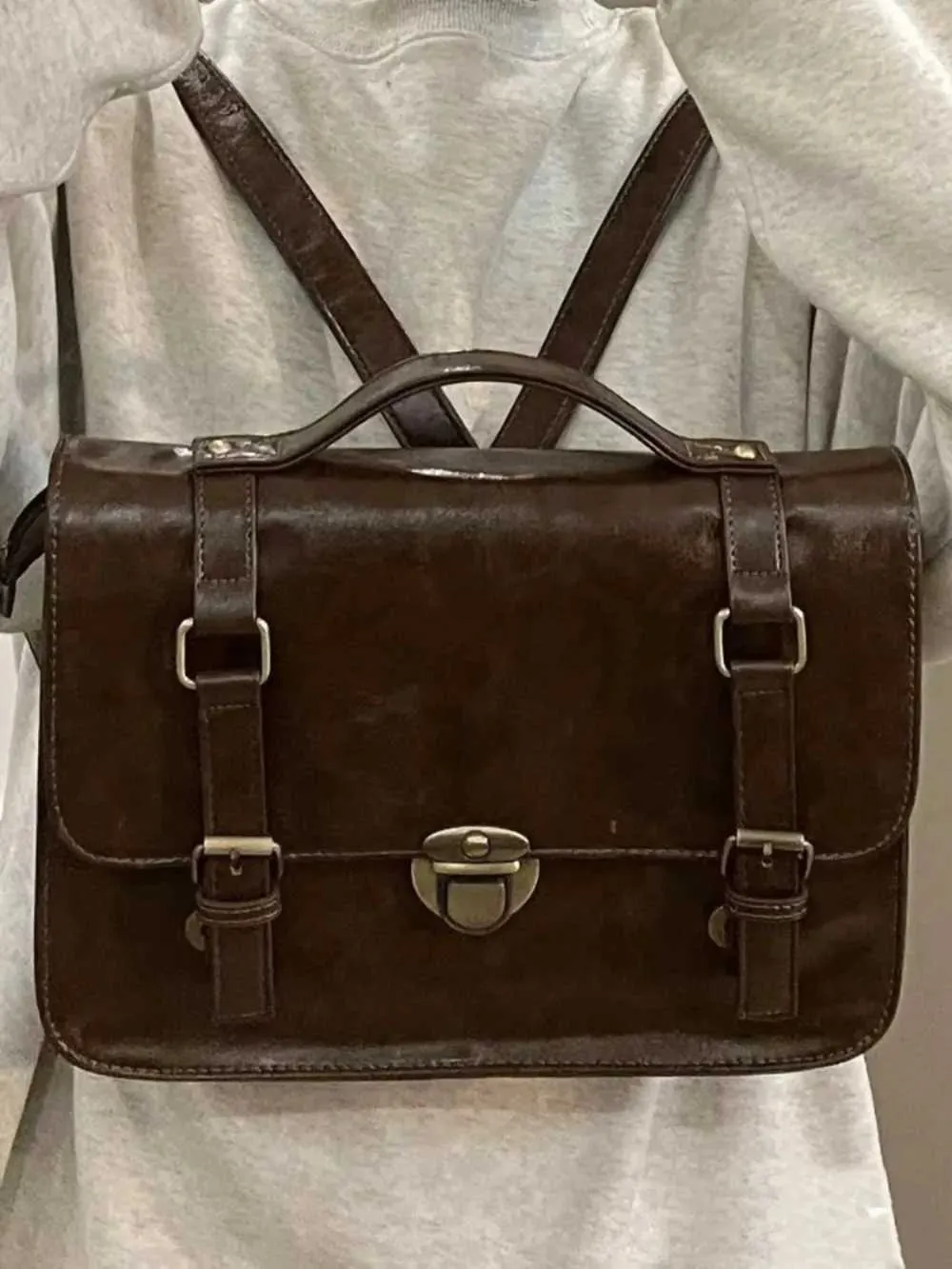 Borse vintage squisite in stile inglese da postino, casual, da ufficio, da pendolare, da abbinare, con fibbia, moda uniforme_voghion.com