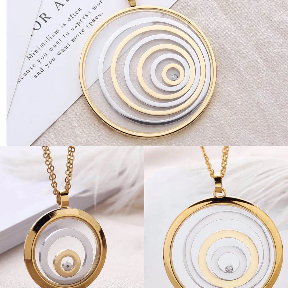 Anhänger Halsketten Klassischer Europa-Schmuck Lang Für Frauen 3 Größe Glas Beweglicher Stein Charms Jahrestag_voghion.com
