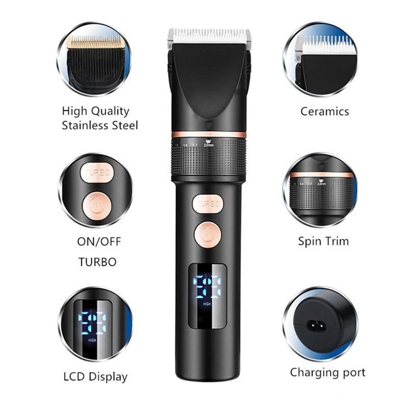 Professional Hair Clipper Rechargeable Trimmer Smart LCD Display Salon For Men Ceramic Blade Hair Cutting Machine Barber Haircut_voghion.com