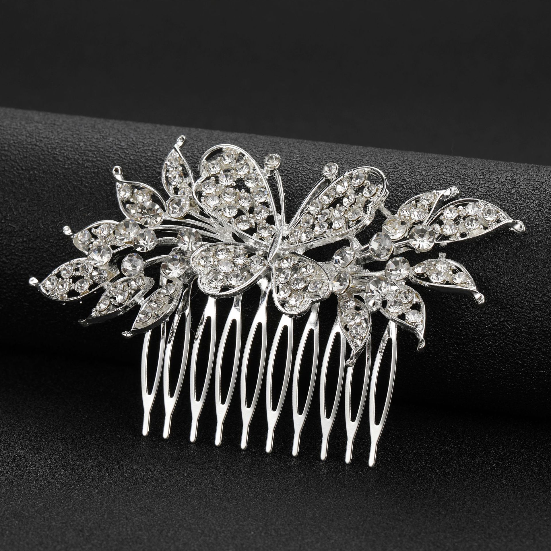 Accessori per capelli da sposa in lega con diamanti, farfalla, foglia, pettine per capelli in vetro, inserto per pettine, pettine laterale, produttore di accessori per capelli all'ingrosso_voghion.com